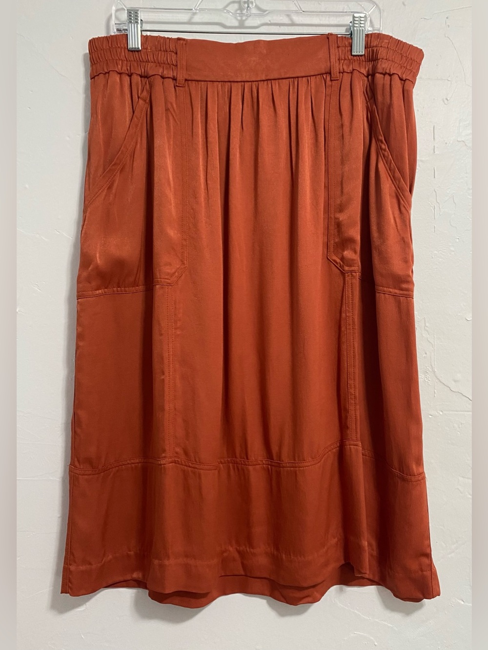 LOFT Rust Orange Midi Skirt with Elastic Waist